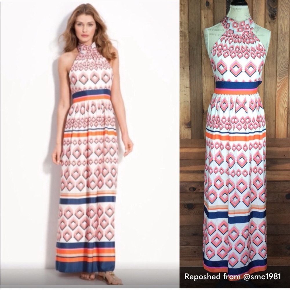 Eliza J Geometric Halter Long Maxi Boho Dress